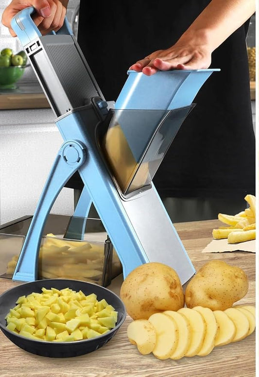 5-in-1 Safe Mandoline Vegetable Cutter | Perfect French Fries & Potato Grater | Adjustable Manual Shredder & Chopper for Fast Daily Cooking | Heavy-Duty Kitchen Tool