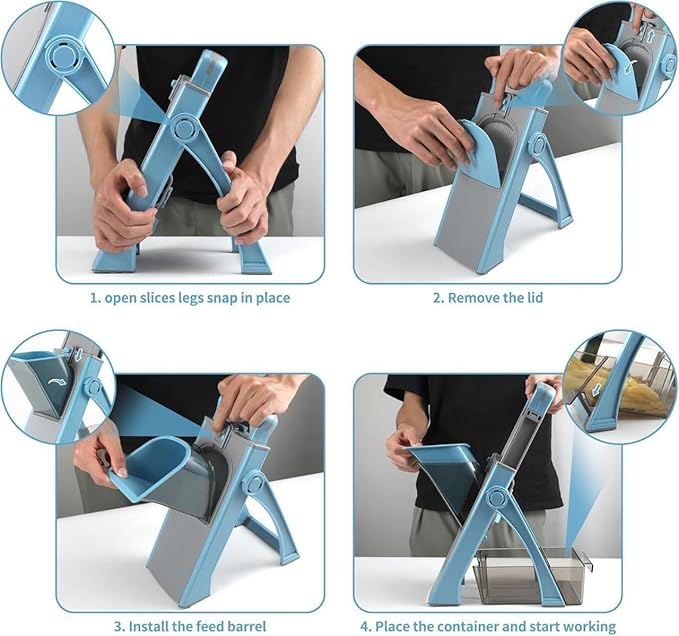 5-in-1 Safe Mandoline Vegetable Cutter | Perfect French Fries & Potato Grater | Adjustable Manual Shredder & Chopper for Fast Daily Cooking | Heavy-Duty Kitchen Tool