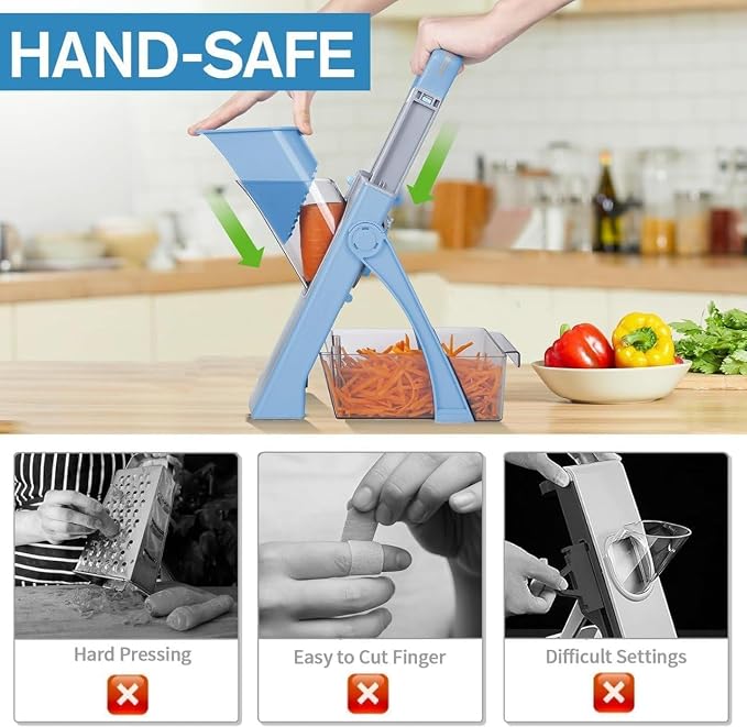 5-in-1 Safe Mandoline Vegetable Cutter | Perfect French Fries & Potato Grater | Adjustable Manual Shredder & Chopper for Fast Daily Cooking | Heavy-Duty Kitchen Tool